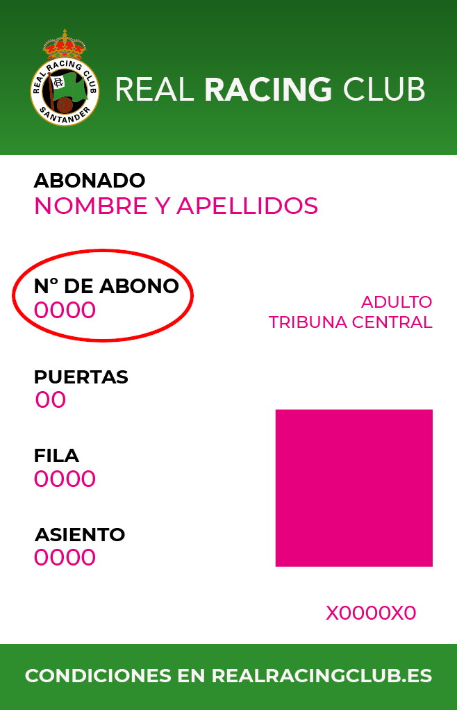 El número del abono está situado en la parte superior izquierda del carnet.