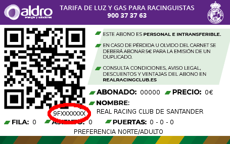 El código del abono es el conjunto de letras y números que se encuentra situado debajo del código QR del carnet de abonado.